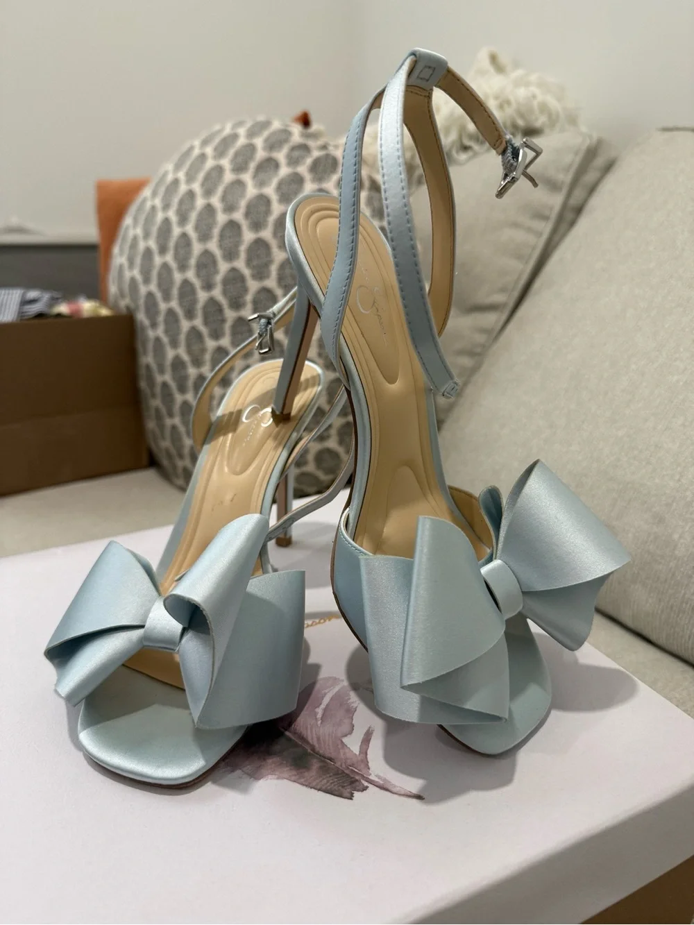 Jessica Simpson Light Blue Satin Bow Heels - Picture 3 of 6